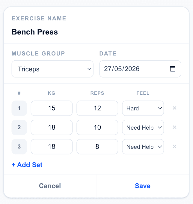 Workout entry screen