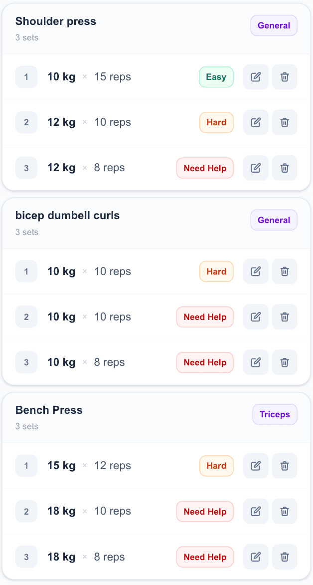 Workout progress history